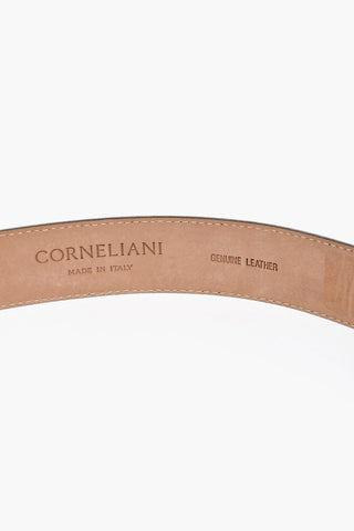 Textured Leather Belt with Silver-Tone Buckle 35mm