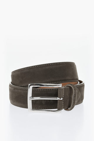 Solid Color Suede Belt with Silver-Tone Logo 35mm