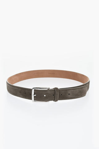 Solid Color Suede Belt with Silver-Tone Logo 35mm