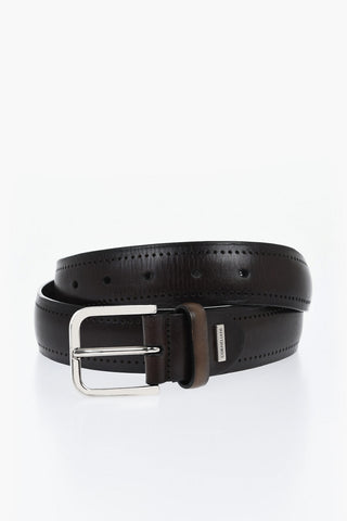Solid Color Leather Belt with Brass Buckle 35mm