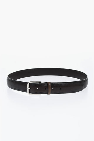 Solid Color Leather Belt with Brass Buckle 35mm