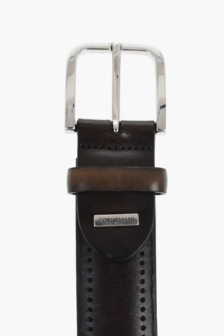 Solid Color Leather Belt with Brass Buckle 35mm