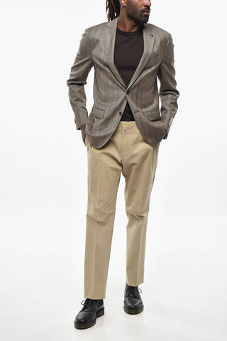 CC COLLECTION Blazer in Lana Herringbone con Tasche ad Aletta