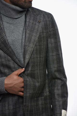 CC COLLECTION District Check Wool Blazer with Peak Lapel