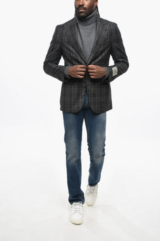 CC COLLECTION District Check Wool Blazer with Peak Lapel