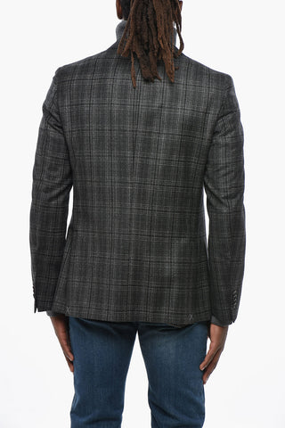 CC COLLECTION District Check Wool Blazer with Peak Lapel