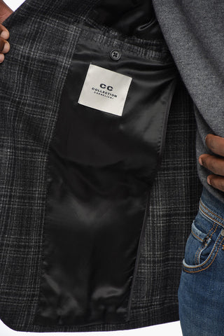 CC COLLECTION District Check Wool Blazer with Peak Lapel