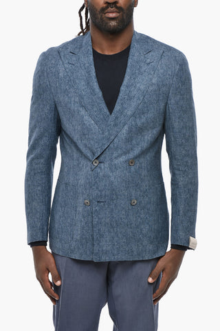 irgin Wool Silk and Linen GATE Double Breast Pockets Blazer