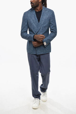 irgin Wool Silk and Linen GATE Double Breast Pockets Blazer