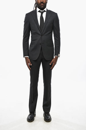 Virgin Wool Melange Suit with Flap Pockets