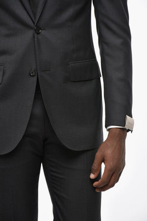 Virgin Wool Melange Suit with Flap Pockets