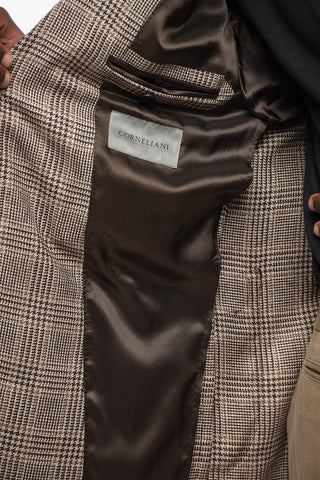 District Check Silk 2-Button Blazer With Patch Pockets