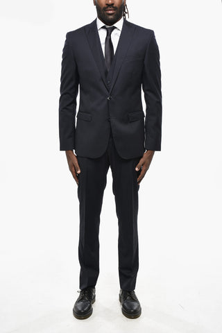 Three-Piece Virgin Wool Suit with Double Vents, Peak Lapel and Waistcoat
