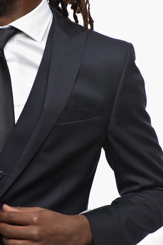 Three-Piece Virgin Wool Suit with Double Vents, Peak Lapel and Waistcoat