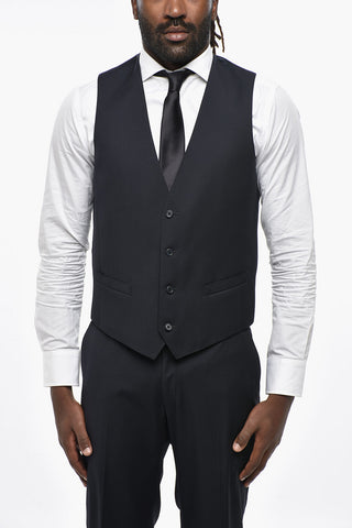 Three-Piece Virgin Wool Suit with Double Vents, Peak Lapel and Waistcoat