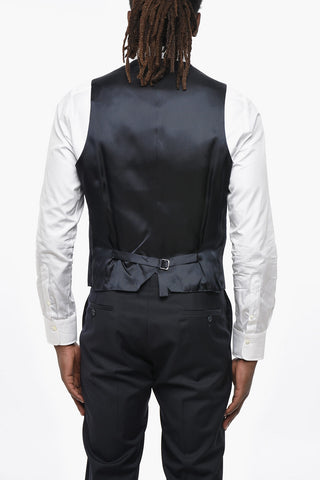 Three-Piece Virgin Wool Suit with Double Vents, Peak Lapel and Waistcoat