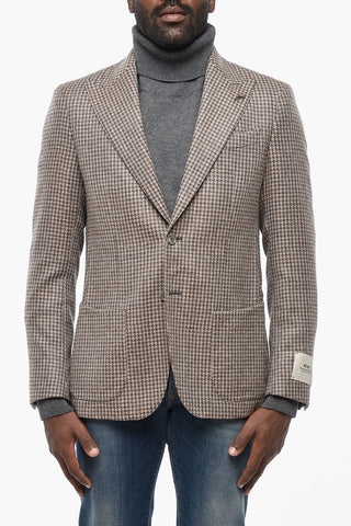 CC COLLECTION Wool-Blend Pied-de-Poule Blazer with Peak Lapel