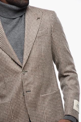 CC COLLECTION Wool-Blend Pied-de-Poule Blazer with Peak Lapel