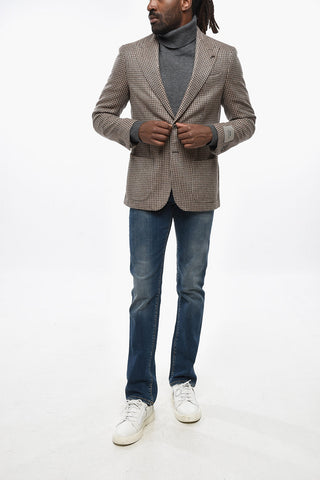 CC COLLECTION Wool-Blend Pied-de-Poule Blazer with Peak Lapel