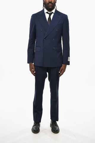 CC COLLECTION Double-Breasted Stretch Wool Suit with Peak Lapel