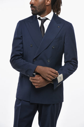 CC COLLECTION Double-Breasted Stretch Wool Suit with Peak Lapel