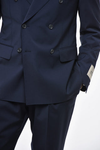 CC COLLECTION Double-Breasted Stretch Wool Suit with Peak Lapel