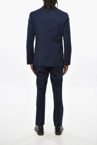 CC COLLECTION Double-Breasted Stretch Wool Suit with Peak Lapel