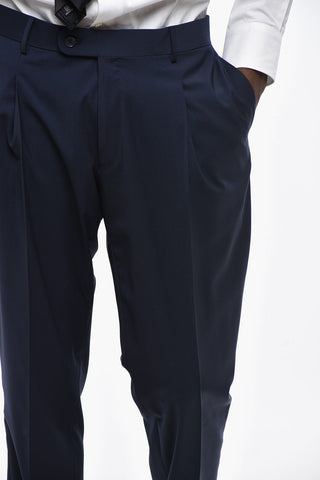 CC COLLECTION Double-Breasted Stretch Wool Suit with Peak Lapel