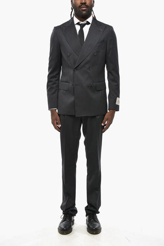 CC COLLECTION Double-breasted Virgin Wool Suit with Flap Pockets