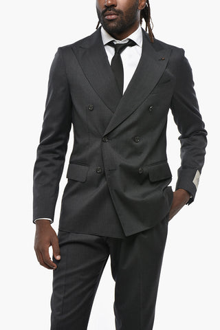 CC COLLECTION Double-breasted Virgin Wool Suit with Flap Pockets