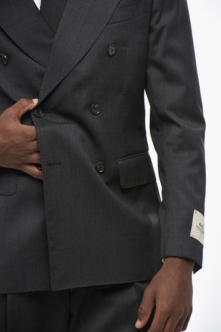 CC COLLECTION Double-breasted Virgin Wool Suit with Flap Pockets
