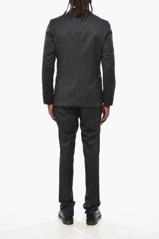CC COLLECTION Double-breasted Virgin Wool Suit with Flap Pockets