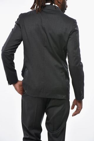 CC COLLECTION Double-breasted Virgin Wool Suit with Flap Pockets