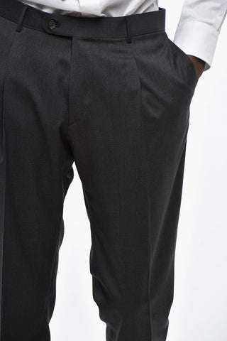 CC COLLECTION Double-breasted Virgin Wool Suit with Flap Pockets