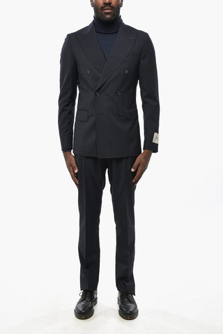 CC COLLECTION Double-breasted Virgin Wool Suit with Side Splits