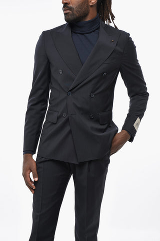 CC COLLECTION Double-breasted Virgin Wool Suit with Side Splits