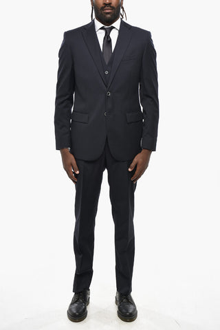 Virgin Wool Three-Piece Suit with Waistcoat and Classic Lapel