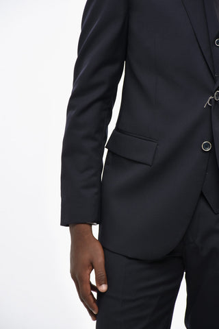 Virgin Wool Three-Piece Suit with Waistcoat and Classic Lapel