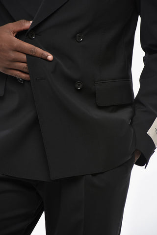 CC COLLECTION Double-breasted Stretch Wool Suit with Peak Lapel