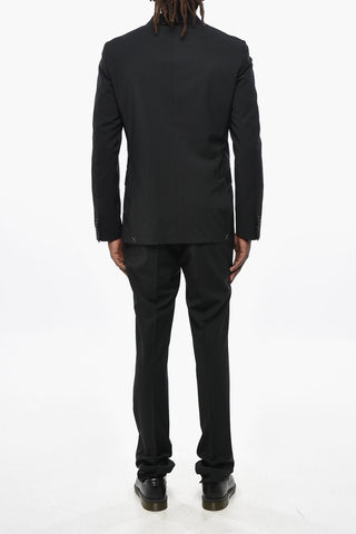 CC COLLECTION Double-breasted Stretch Wool Suit with Peak Lapel