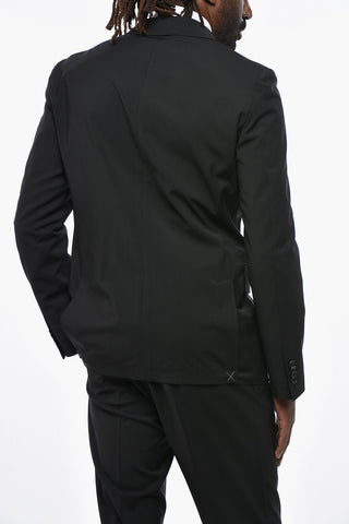 CC COLLECTION Double-breasted Stretch Wool Suit with Peak Lapel