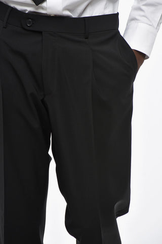 CC COLLECTION Double-breasted Stretch Wool Suit with Peak Lapel