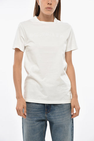 Crew Neck Cotton T-Shirt with Embroidered Logo