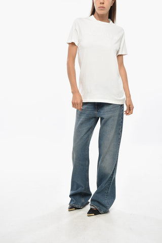 Crew Neck Cotton T-Shirt with Embroidered Logo