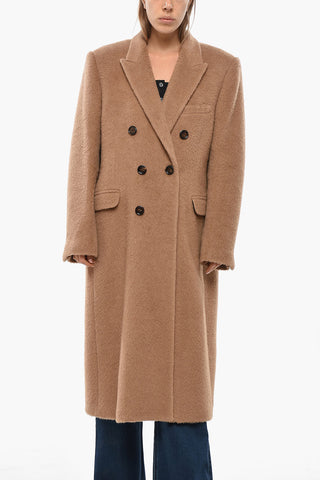 Double-breasted Camel Coat with Flap Pockets