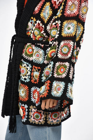Cardigan Kimono Fit in Cotone Crochet con Cintura