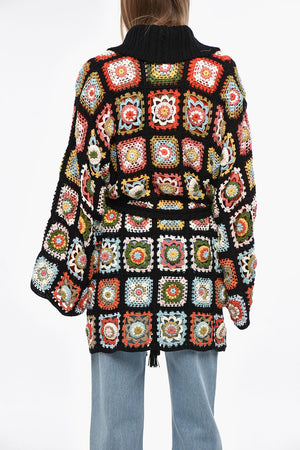Cardigan im Kimono-Schnitt aus Baumwoll-Crochet mit Gürtel