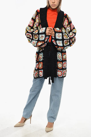 Cardigan Kimono Fit in Cotone Crochet con Cintura