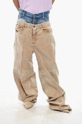 Wide-Leg Ribbed Velour Pants TWIN PACK with Denim Detail