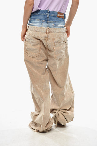 Wide-Leg Ribbed Velour Pants TWIN PACK with Denim Detail